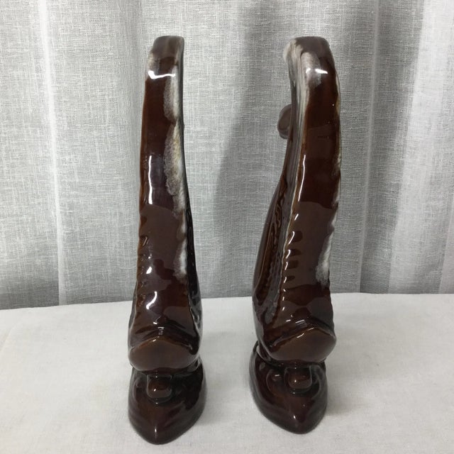 Ceramic Mid-Century Art Deco Boho Chic Swans in Brown Glaze Ceramic With White Tips - A Pair For Sale - Image 7 of 9
