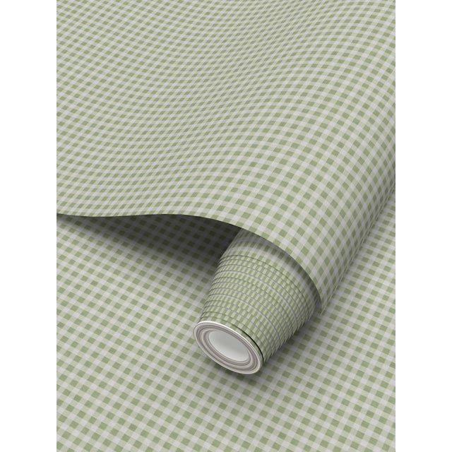 Austen Gingham Small Check Removable Wallpaper – Thyme Green Double Roll For Sale - Image 4 of 7
