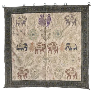 Vintage Asian Hand-Embroidered Wall Hanging, 1970s