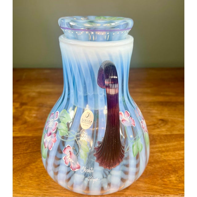 Fenton Art Glass Company Late 20th Century Fenton Misty Blue Opalescent Art Glass Pitcher For Sale - Image 4 of 10