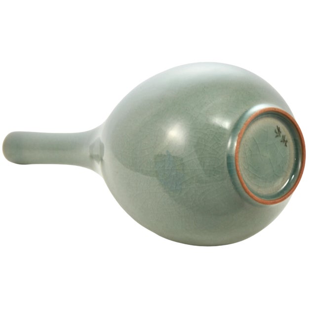 Celadon Green Crackle Glaze Bulbous Vase For Sale - Image 4 of 5