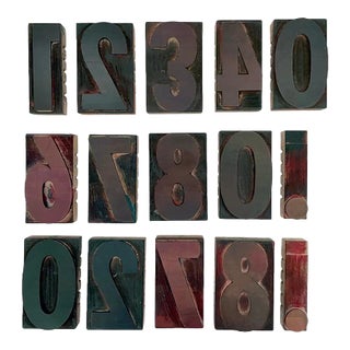 Early 20th Century Large Letterpress Numerical Printing Blocks - Set of 15 For Sale