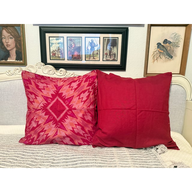 Bohemian Magenta Ikat Pillow Covers From Vietnam- A Pair For Sale - Image 4 of 12