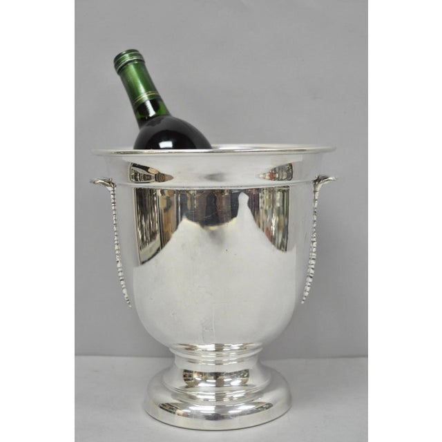 Vintage Sheffield English Regency Silver Plated Champagne Chiller Ice Bucket with Leafy Scroll Handles. Circa Mid 20th...