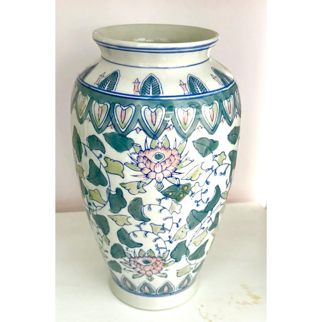 Pair of Vintage Chinese Hand Painted Floral Chinoiserie Vases For Sale - Image 9 of 11