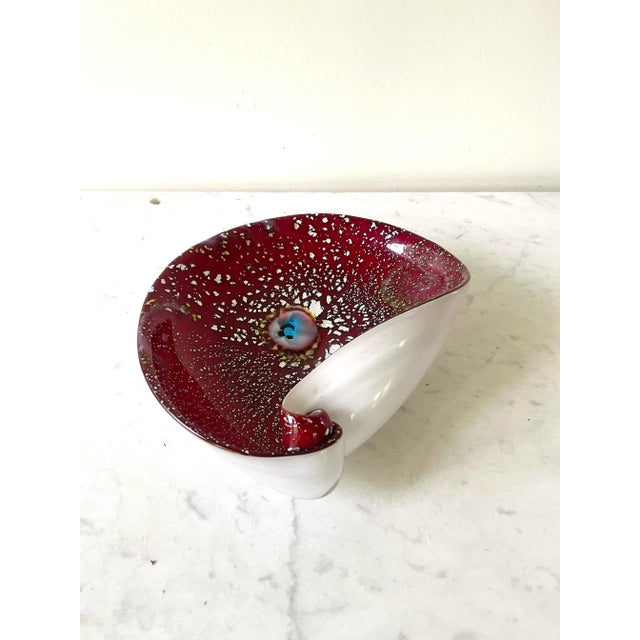 Red Vintage Frattelli Toso Murano Glass Bowl For Sale - Image 8 of 9
