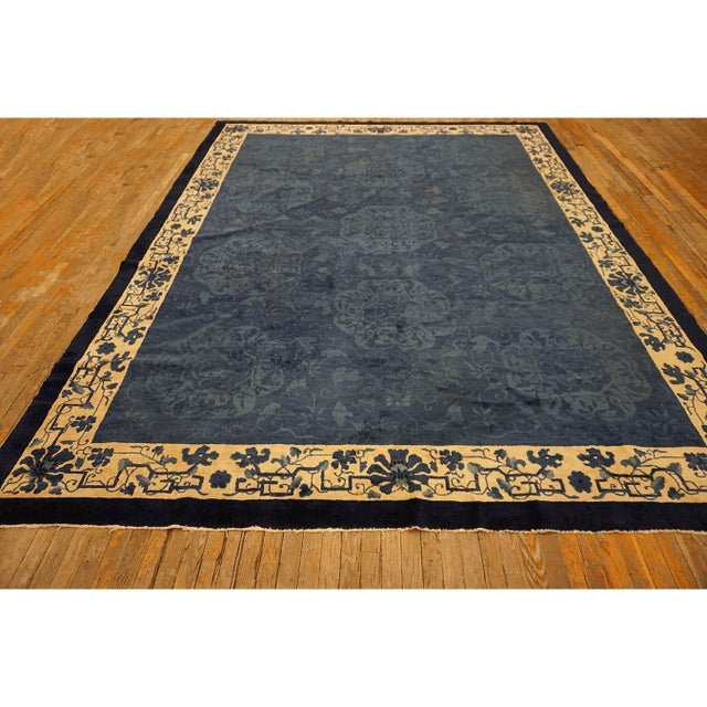 1930s Royal Blue Open Field in Floral Deco Antique Chinese Peking Room Size Rug For Sale In New York - Image 6 of 8