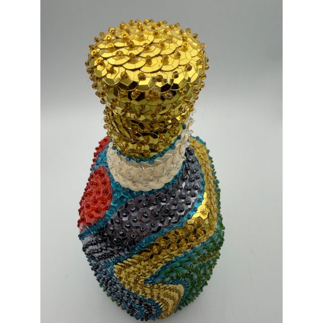 Vintage Handmade Haitian Beaded Sequin Vodou / Voodoo Spirit Bottle For Sale - Image 4 of 6