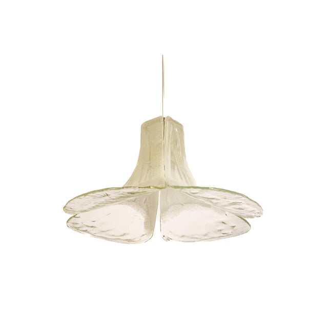 Wonderful floral pendant light with four hand-made clear and white murano glass petals which are supported by a metal...