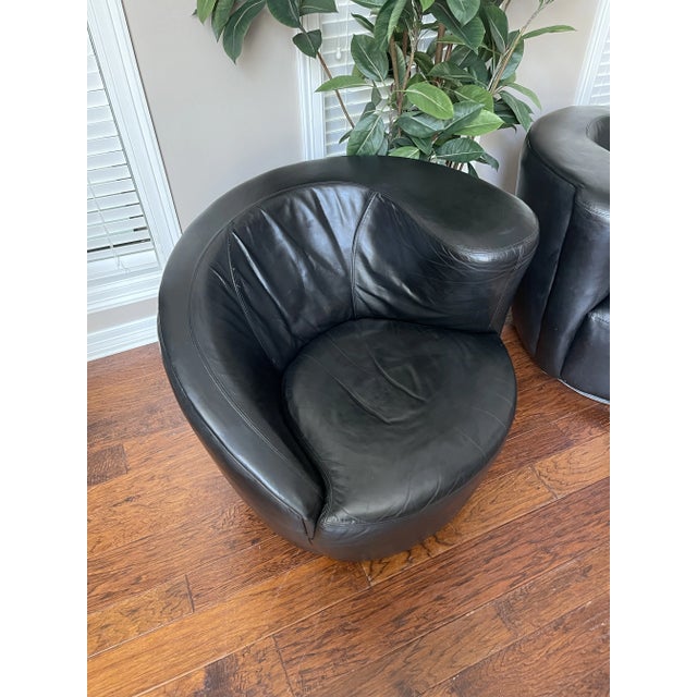 Black 1970s Vladimir Kagan "Nautilus" Asymmetrical Swivel Chairs for Directional - Set of 2 For Sale - Image 8 of 12