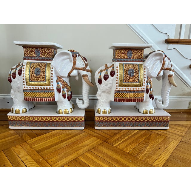 1970s Pair of Vintage Wen Hing Ceramics Taiwanese Elephant Garden Stools / Pedestals For Sale - Image 5 of 10