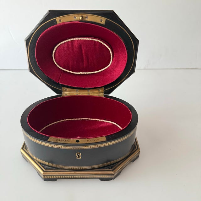 19th Century French Tahan Paris Ebony and Brass Jewelry Box For Sale - Image 12 of 12