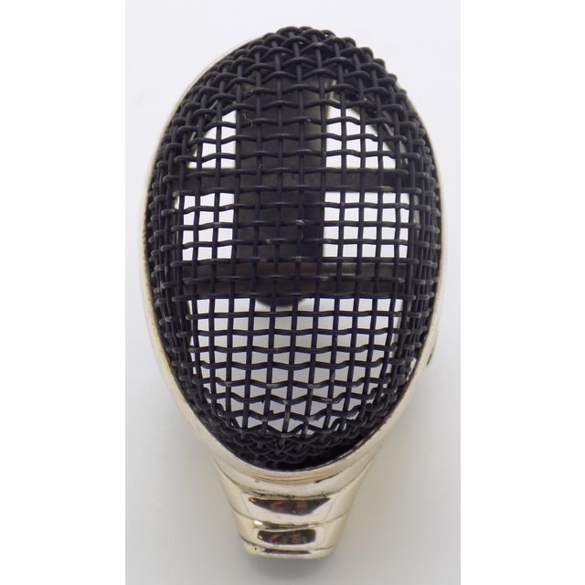 1980s Vintage Italian Handmade Genuine Silver Fencing Mask Figurine by Sacchetti of Arezzo, 1980s Solid 800 Silver Sports Sculpture and Rare Gift For Sale - Image 5 of 11