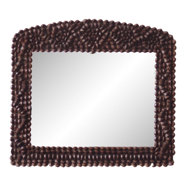 Vintage Pinecone Frame Mirror With Antique Glass For Sale