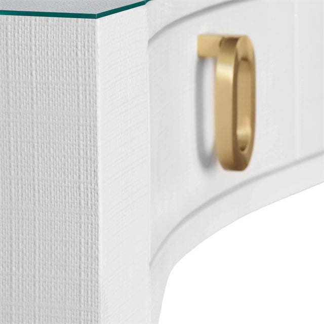 Not Yet Made - Made To Order Matthew Izzo Home - Gladys Curved Front, Textured White Linen Desk With Satin Brass Hardware For Sale - Image 5 of 6