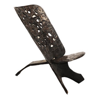 Hand Carved Hardwood African Palaver Chair, 1950s For Sale