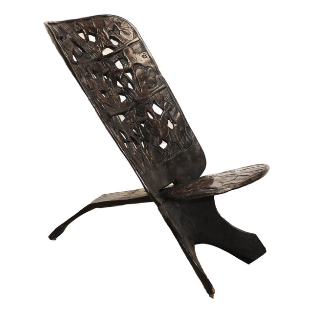 Hand Carved Hardwood African Palaver Chair, 1950s For Sale