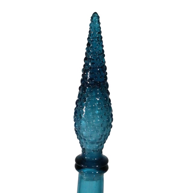 Vintage Empoli Genie Teal Blue Dimpled Bottle With Stopper Made in Italy C. 1960's For Sale In New York - Image 6 of 12