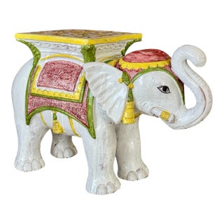 Mid-20th Century Regency Italian Terra Cotta Glazed Elephant Garden Seat or Side Table For Sale