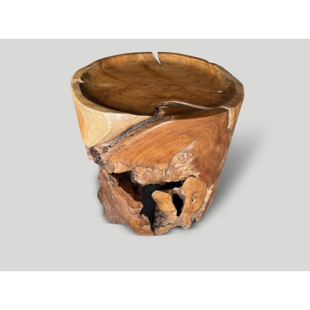 2010s Andrianna Shamaris Large Sculptural Teak Wood Tray Style Side Table For Sale - Image 5 of 6