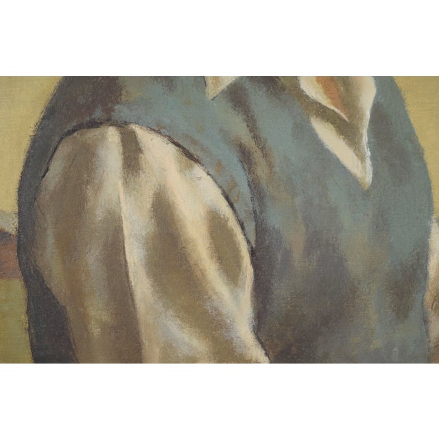 Textile "The Child Star" Mid Century Portrait of a Boy With Brown Eyes Oil on Canvas by William Robert Shulgold For Sale - Image 7 of 10