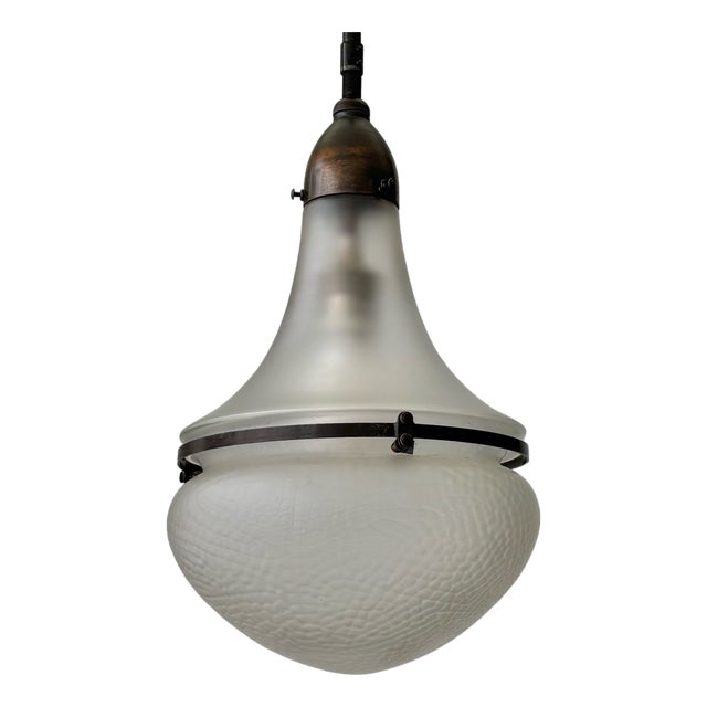 Vintage Industrial Pendant Lamp in Copper and Glass, 1920s For Sale