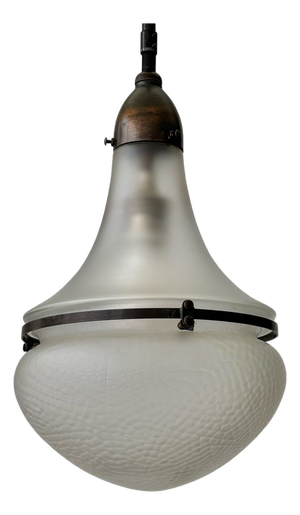 Vintage Industrial Pendant Lamp in Copper and Glass, 1920s