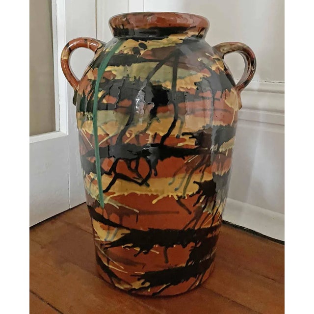 Terracotta Hand Painted and Glazed Urn For Sale - Image 4 of 8