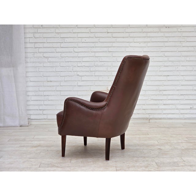 Danish Armchair in Brown Furniture Leather, 1970s For Sale - Image 13 of 18