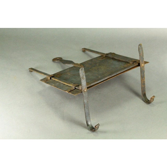 1700/1800's Wrought Iron Open Fire Warmer With Sliding Shelf Hanging For Sale - Image 4 of 12