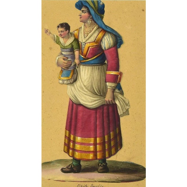 Costume di Civita Vecchia. Watercolor on ivory colored stuck on paper, 1820 c.a. Not signed. This Artwork is attribuited...