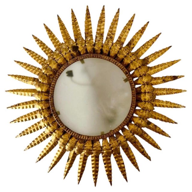 Large Spanish Sunburst Flush Mount in Gilt Metal 1950 For Sale - Image 6 of 6
