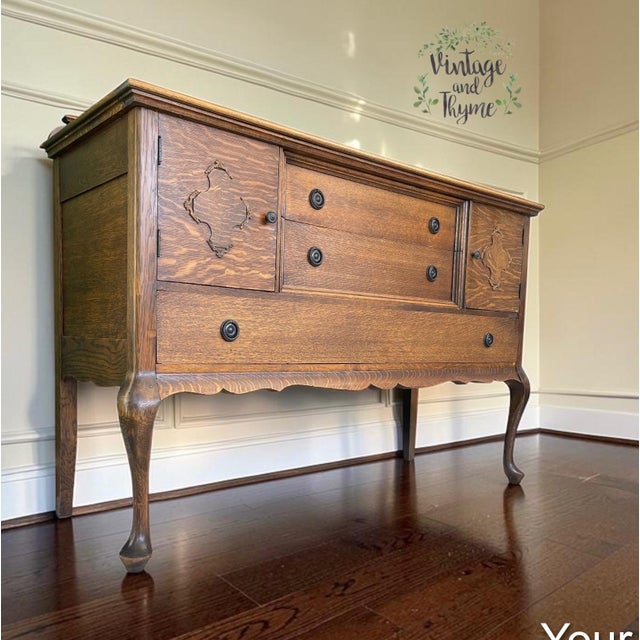 Queen Anne Antique Tiger Oak Buffet Entryway Console For Sale - Image 3 of 11