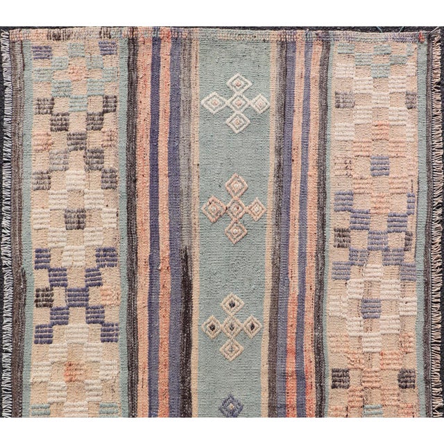 Textile Stripe Design Turkish Vintage Flat-Weave Rug in Light Green, Purple, and Peach For Sale - Image 7 of 11