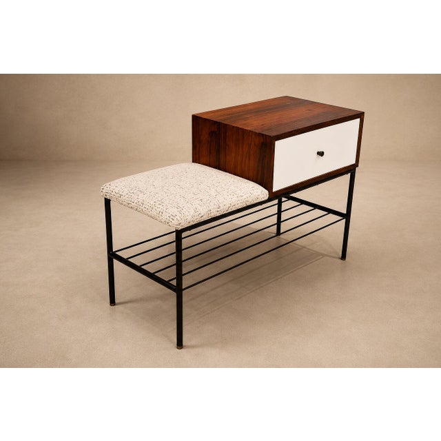 Brown Bench with drawer in Rosewood, Fabric & Metal, Geraldo de Barros, 1950s - Lot 359B For Sale - Image 8 of 17