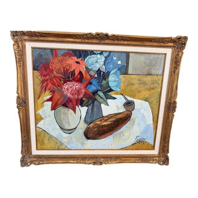 Charles Levier “2 Bouquets” Original Oil on Canvas, Mid-20th Century For Sale