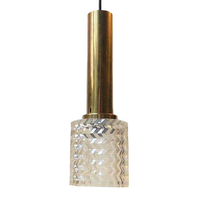 Vintage Glass and Brass Pendant Lamp from Orrefors, 1960s For Sale - Image 11 of 11