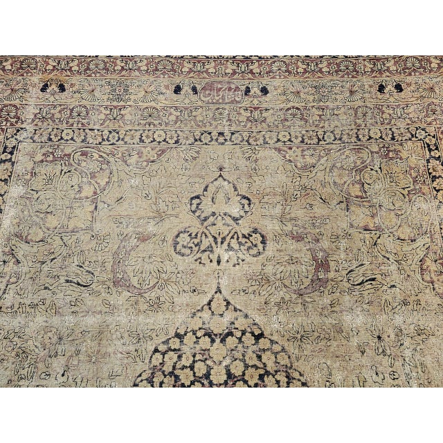 19th Century Persian Kerman Lavar Rug, Hand-Knotted Wool, Floral Pattern, Ivory & Black, 9x10 For Sale - Image 12 of 18