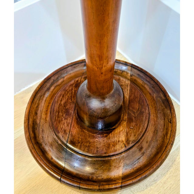 Wood Vintage Baluster Turned Wood Pedestal Accent Table With Gray Marble Top For Sale - Image 7 of 10
