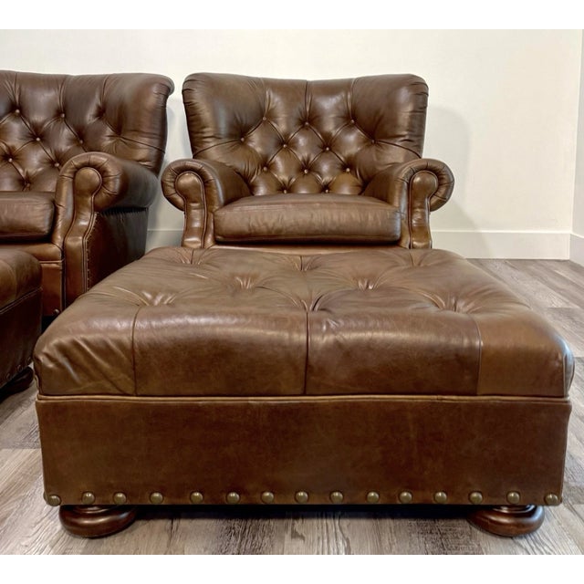 Animal Skin (2) Ralph Lauren Writer’s Chairs With (2) Ottomans For Sale - Image 7 of 11