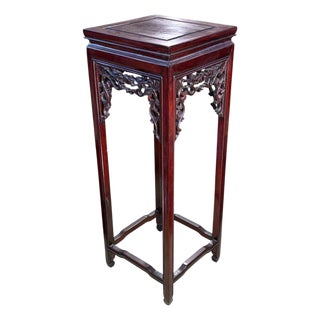 Vintage Circa 1960's Chinoiserie Rosewood Pedestal Stand Display 36" H For Sale