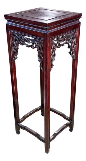 Vintage Circa 1960's Chinoiserie Rosewood Pedestal Stand Display 36" H