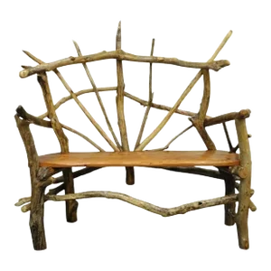 Rustic Primitive Artisan Tree Log Driftwood Garden Patio Bench by Robert Powchik