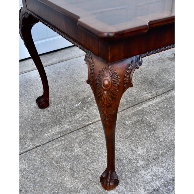 Vintage: (1970's) Game Table / Dining Table w/Leaf has a Chippendale Style. Made by Henredon Furniture. The Wood is...