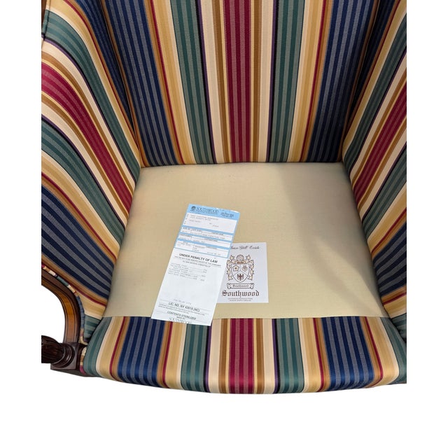 1980s Southwood Sheraton Federal Style Upholstered Inlaid Club Chair Armchair For Sale - Image 12 of 14