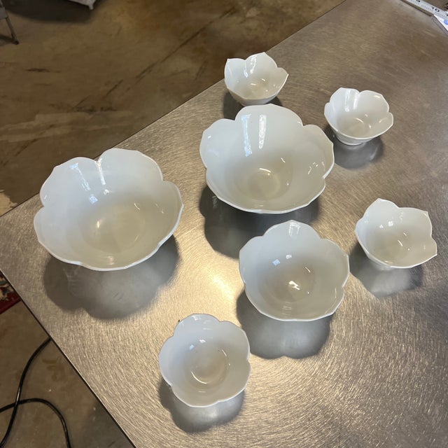 Up for consideration is a beautiful vintage collection of white ceramic nesting lotus bowls. These would look lovely in...