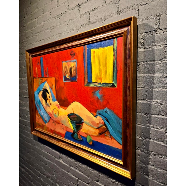 Minas Avetisyan 1963 Mid-Century Armenian Modernist Reclining Nude -Oil Painting For Sale - Image 9 of 12