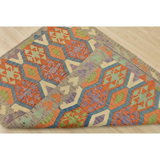 Kilim Rug 4'1'' X 5'7'' Multicolor Wool Tribal Handwoven Oriental Carpet For Sale - Image 12 of 13