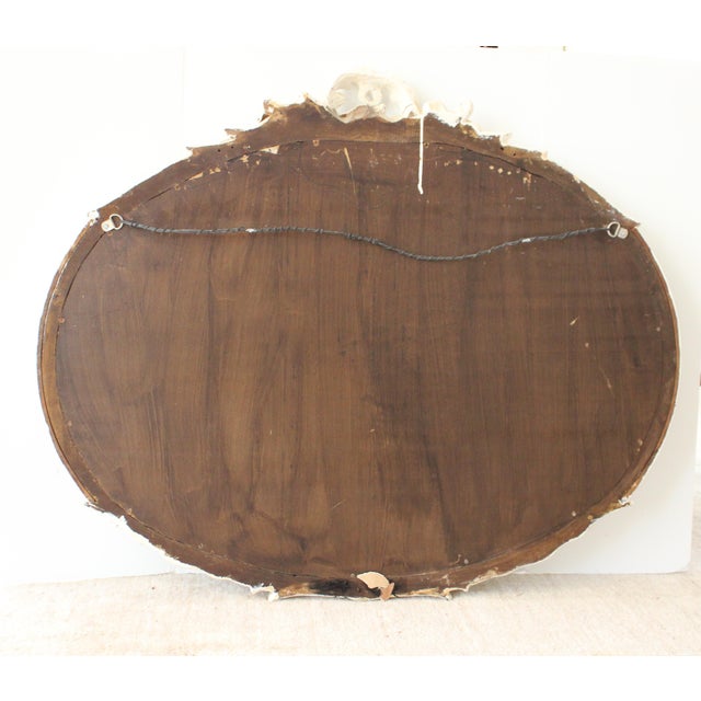 French Vintage Painted Carved Wood Oval Mirror For Sale In Los Angeles - Image 6 of 6