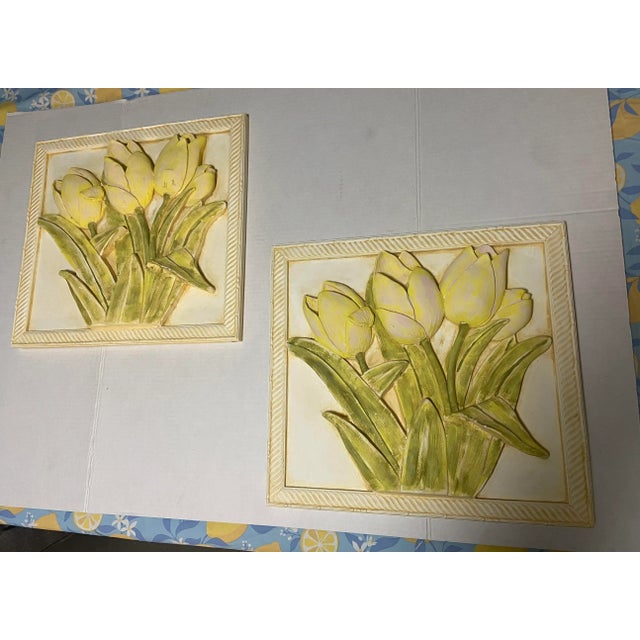 Mid Century Bas Relief Plaster Floral Wall Plaque Painting a Pair For Sale - Image 12 of 13